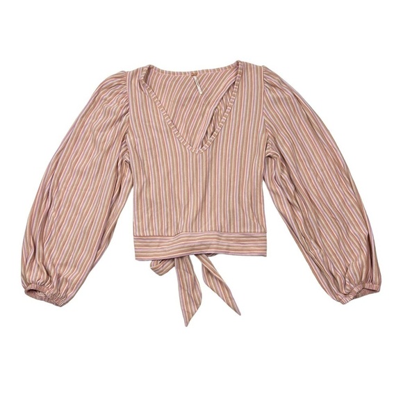 Free People Purple Striped Cutout Tie Back Autumn Nights Top - Picture 2 of 6
